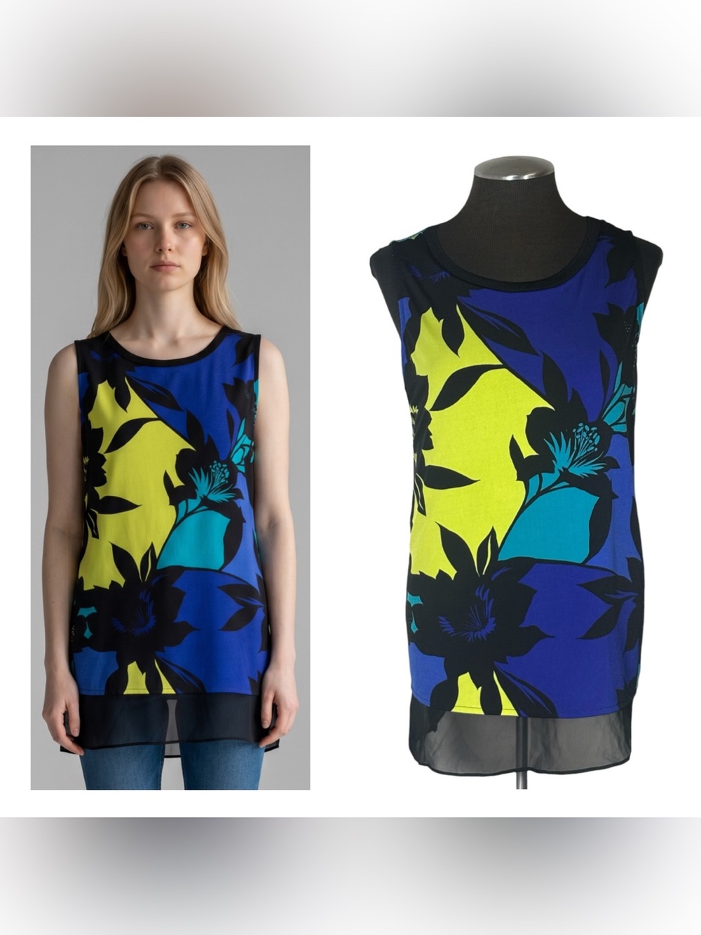 🆕 Worthington – Multicolor Floral Sleeveless Split Back Stretch Tunic – Large